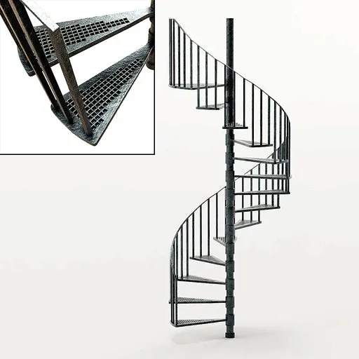 Detailed Victorian spiral staircase 3D model showcasing PBR textures for architectural visualization in Blender 3D.