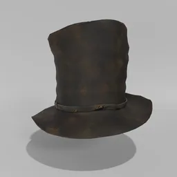 "3D model of a brown Veteran's hat with a black band and 8k fabric texture details, inspired by Adolph Menzel's steampunc style. This realistic 3/4 view hat features a worn look, steel collar and is perfect for your Blender 3D projects."