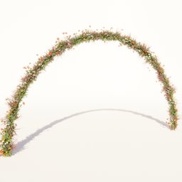 Detailed 3D floral arch model with greenery and blossoms, created using Blender's geometry nodes feature.