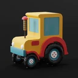 "Cartoon tractor lowpoly 3D model for Blender 3D software. Perfect for creating farm animations and agricultural scenes. Find this cute toy truck featured on dribbble, trending on arstation, and well-rendered with Blender 3D."