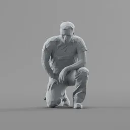 Lowpoly Construction Worker on knee