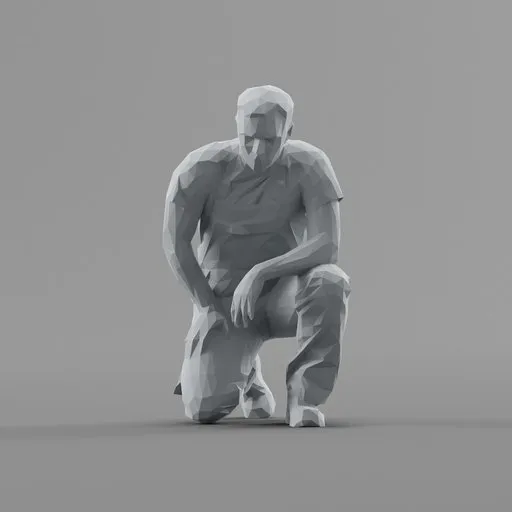 Lowpoly Construction Worker on knee