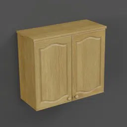 Detailed wooden 3D kitchen cabinet model with panel doors for Blender rendering and design visualization.