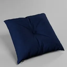 3D model of a navy blue velvet cushion with a central button, ideal for interior rendering in Blender.