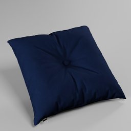 Square blue velvet button cushion