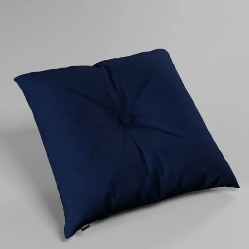 3D model of a navy blue velvet cushion with a central button, ideal for interior rendering in Blender.