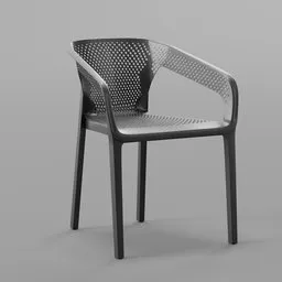 Realistic Blender 3D render of a grey mesh-patterned plastic chair for garden or patio use.