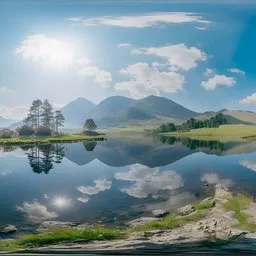 Sunny Mountain Lake Landscape HDRI