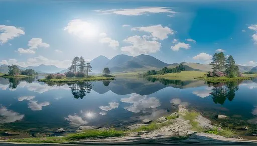 Sunny Mountain Lake Landscape HDRI