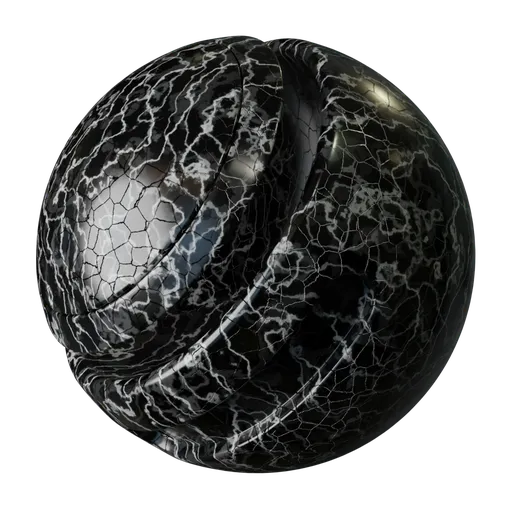 High-resolution PBR Black Marble Cracked texture for 3D modeling and rendering in Blender and other 3D applications.