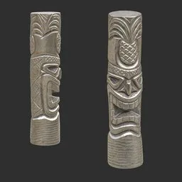 Tiki God Tropical Leaf Statue Silver