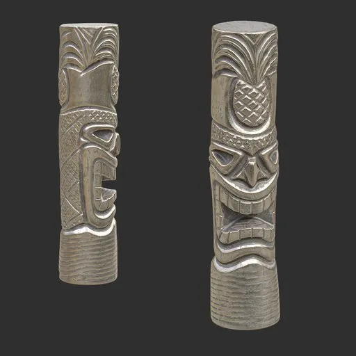 Tiki God Tropical Leaf Statue Silver