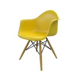 High-quality 3D render of a yellow Eames chair, suitable for Blender 3D modeling and room design.