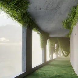 Abandon Overgrown Brutalist Corridor