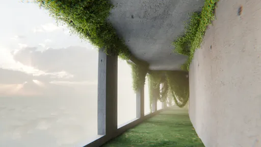 Abandon Overgrown Brutalist Corridor