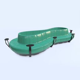 "Get this modern "Public Bench" Blender 3D model with drink tables made of green and black plastic. Ideal for contemporary outdoor spaces. Created with Blender 3D software."