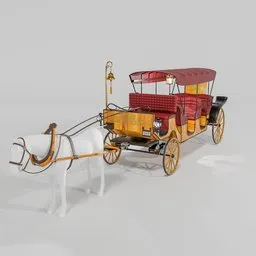 "Experience the grandeur of a 1890s eight person wedding horse carriage in this Baroque-style Blender 3D model. Equipped with modern chassis technology and state-of-the-art lighting, this historic vehicle boasts intricate golden machine parts and snake oil skin details. Create your own draft horse column with this UV mapped and Directoire style FBX file."