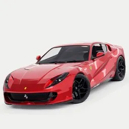 High-poly red 3D rendered model of a sports car, designed for Blender, with a detailed exterior.