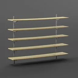Quality 3D model of spacious wooden shelving unit ideal for warehouse storage, detailed Blender rendering.