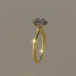 "3D model of an elegant diamond solitaire ring with warm golden backlit and realistic gold texture, made in Blender 3D. Features 0.5 carat diamond on an 18K gold band, inspired by Karel Dujardin and Tetsugoro Yorozu for a simplified realism style."