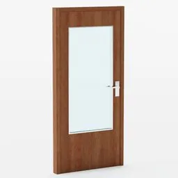 High-quality 3D model of a modern interior door with glass panel and polished handle, compatible with Blender.