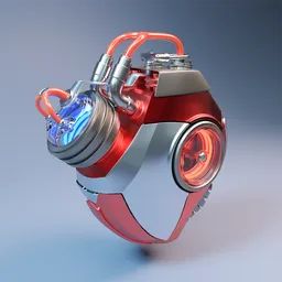 "Futuristic artificial heart 3D model with modern design for medical use in Blender 3D software. Features include clock, oxygen tank, and grenade elements. Inspired by anime art vehicle concepts and trending on Dribbble.com."
