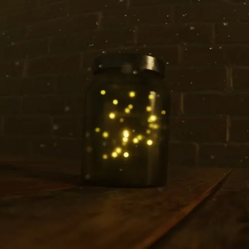 Glass Of Yellow Animated Fireflies With A Metal Cover