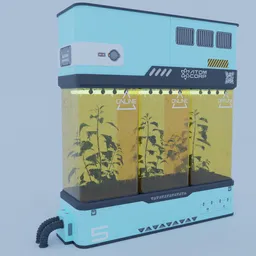 Detailed 3D Blender model of futuristic lab equipment with plants, designed for extraterrestrial colonization scenarios.