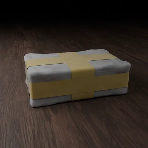 Detailed 3D rendered object resembling a wrapped kilo brick, ideal asset for Blender 3D scenes requiring contraband elements.
