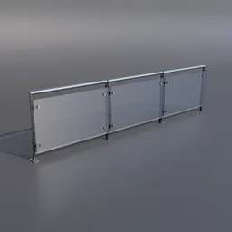 "Modular angular railing in metal and glass frame designed for Blender 3D. 3.6 meter long with various variant designs available. High quality render by Marton Gyula Kiss (Kimagu)."