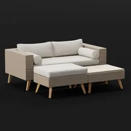 Beige Rattan Sofa Set