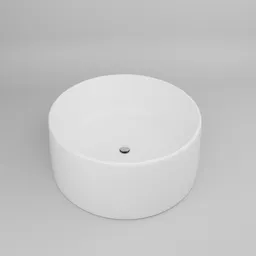 High-quality 3D Blender model of a modern round ceramic washbasin, showcasing its sleek design and no overflow feature.