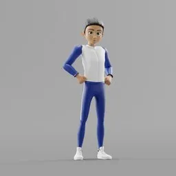 Rigged 3D model of a sporty boy character, low-poly with clean topology, UV arranged, animation-ready for Blender 3D.
