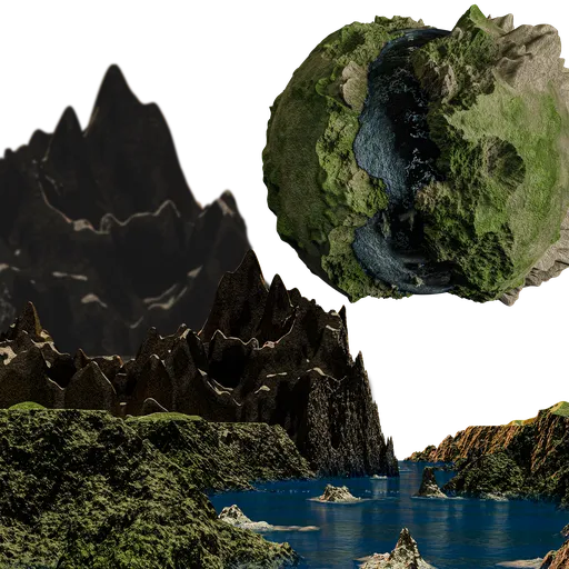 Procedural river and mountain