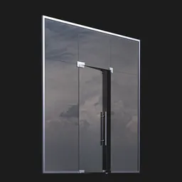 Realistic glass door 3D model with metal handles and frame, optimized for rendering in Blender.