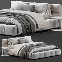 "Experience luxury with the Bed B&B Italia Tufty 3D model in Blender. Featuring a solid gray design, the bed is accompanied with pillows and a blanket for added comfort. With accurate features and 399.246 polys, this 3D model is perfect for your next interior design project."