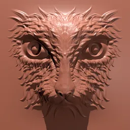 Detailed feline face 3D sculpting brush imprint for Blender, creating lifelike animal textures.