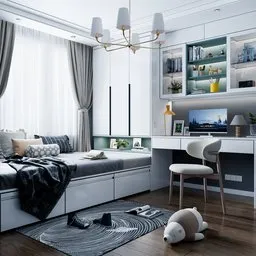 Modern Bedroom Study Interior Scene