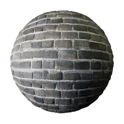 High-resolution, seamless PBR texture of weathered black brick material for 3D rendering in Blender.