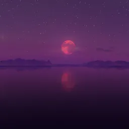 Large Red Moon Purple Sky