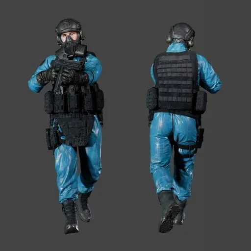 Hazmat Soldier Walking Pose Blue