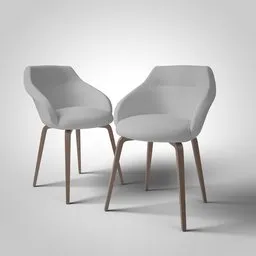 Twin grey upholstered 3D model chairs with wooden legs, optimized for Blender rendering.