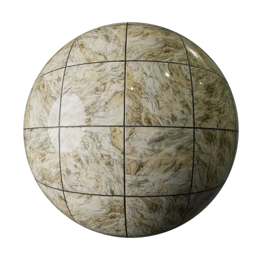 High-quality PBR marble tile texture for 3D modeling in Blender and other software, featuring natural stone patterns.
