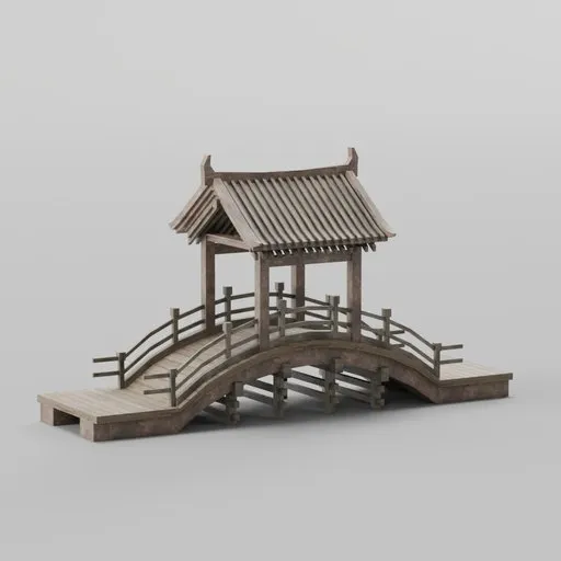 Detailed 3D rendering of an ancient-style wooden bridge, with intricate design elements, suitable for Blender projects.