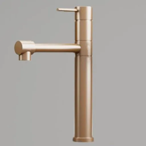 Detailed 3D render of a modern bronze Blanco faucet set for Blender modeling.