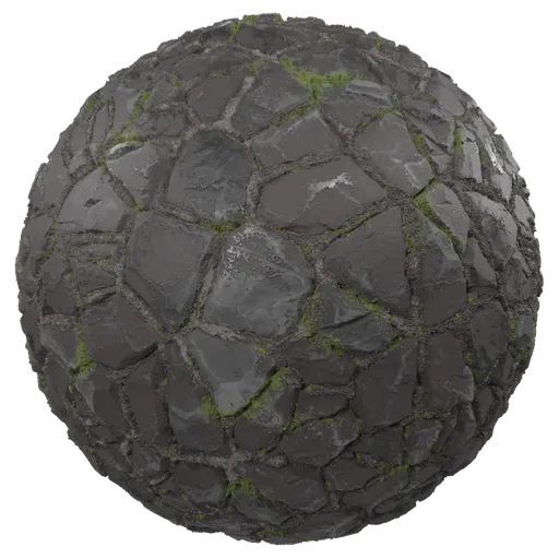 High-resolution PBR mossy gray stone texture for 3D modeling and rendering in Blender.