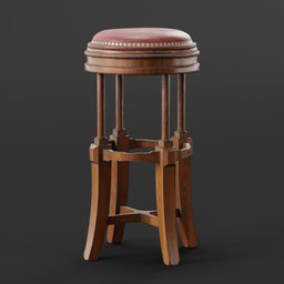 Highly detailed vintage bar stool 3D model, weathered texture perfect for Blender rendering projects.