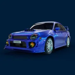 Highly detailed blue Subaru 3D model with exterior and undercarriage, no interior, for Blender rendering.