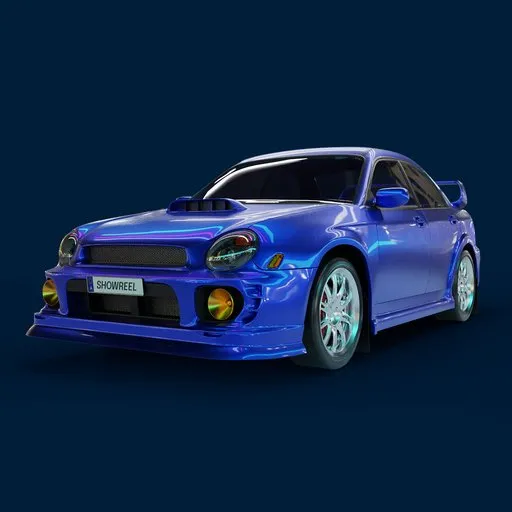 Highly detailed blue Subaru 3D model with exterior and undercarriage, no interior, for Blender rendering.