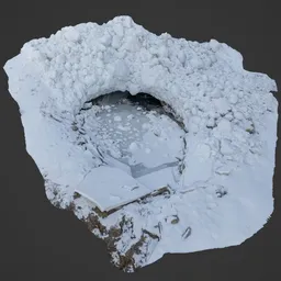 Highly detailed 3D model of snow-covered rocks, suitable for Blender rendering, showcasing realistic textures ideal for winter scenes.